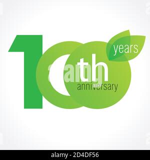 100 ans célébrant le logo des feuilles vertes. Année anniversaire du 10 e modèle vectoriel. Anniversaire voeux fête. Nature de la protection de l'environnement Illustration de Vecteur