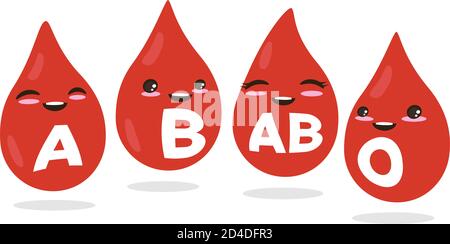 Mignon heureux en bonne santé souriant personnage de goutte de sang. Dessin animé moderne à vecteur plat, isolé sur fond blanc. Illustration de Vecteur