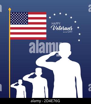 joyeux jour aux anciens combattants avec des silhouettes et un drapeau de soldats en saling illustration vectorielle Illustration de Vecteur