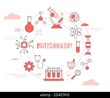 concept de biotechnologie avec bannière de modèle de jeu d'icônes avec orange moderne style de couleur et forme de cercle Illustration de Vecteur