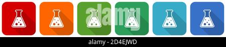 Science, laboratoire, jeu d'icônes de chimie, illustration vectorielle de conception plate en 6 couleurs pour les applications de webdesign et mobiles Illustration de Vecteur
