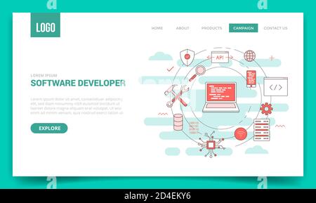 concept de développeur logiciel avec icône en forme de cercle pour le modèle de site web ou page d'accueil page d'accueil Illustration de Vecteur