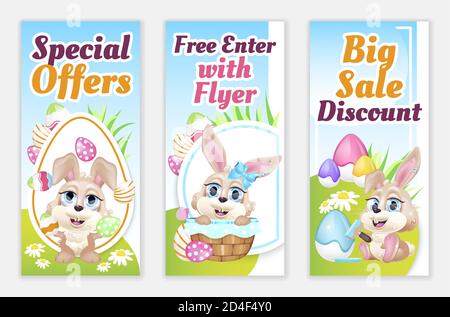 Ensemble de modèles vectoriels plats pour les circulaires de Pâques Illustration de Vecteur