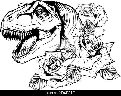 motif dinosaure et roses. motif vectoriel. Dessin d'art conceptuel. Illustration de Vecteur