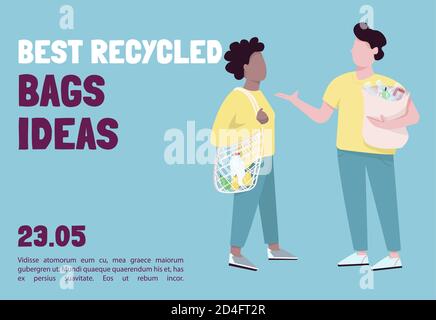 Utilisation de sacs recyclables pour le modèle de vecteur plat de bannière d'achat Illustration de Vecteur