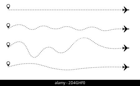 L'avion est en pointillés. Tourisme et voyages. Le point de passage est pour un voyage touristique. Illustration vectorielle. Illustration de Vecteur