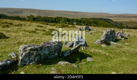 Hutte cercles sur Chagford Common, Dartmoor, Devon Banque D'Images