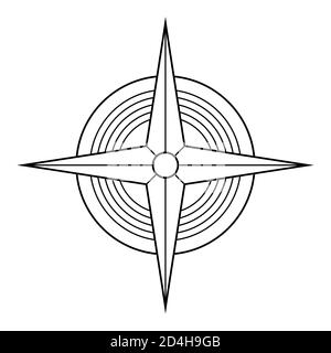Symbole géométrique abstrait. Signe de géométrie avec des formes géométriques. Isolé sur fond blanc. Formes linéaires noires. Quatre étoiles pointues avec cercles. Illustration de Vecteur