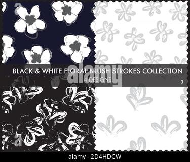 La collection de motifs sans couture à motif pinceau fleuri comprend 4 motifs pour des imprimés mode et des motifs Illustration de Vecteur