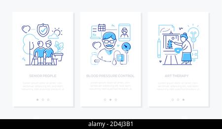 Bannières Web style design de la ligne de personnes senior Illustration de Vecteur