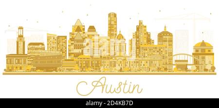 Austin Texas USA ville Skyline Silhouette avec Golden Buildings isolé sur blanc. Illustration vectorielle. Concept d'affaires et de tourisme. Illustration de Vecteur