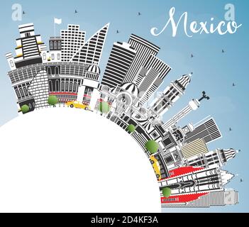 Mexico City Skyline Avec Bâtiments Gris, Ciel Bleu Et Espace Copie. Illustration Vectorielle. Concept De Voyage D'Affaires Et De Tourisme Avec Architecture Historique. Illustration de Vecteur