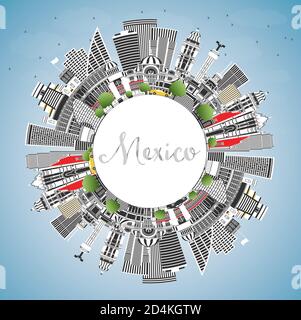 Mexico City Skyline Avec Bâtiments Gris, Ciel Bleu Et Espace Copie. Illustration Vectorielle. Concept De Voyage D'Affaires Et De Tourisme Avec Architecture Historique. Illustration de Vecteur