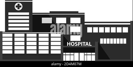 Concept médical. Ville hôpital silhouette noire icône.Bâtiment façade. Illustration de Vecteur