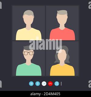 Les collègues parlent les uns aux autres à l'écran. Conférence téléphonique vidéo, travail à domicile. Illustration de Vecteur