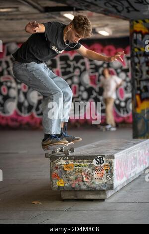 Southbank Skate Park le 22 septembre 2020 dans le sud de Londres, au Royaume-Uni. Photo de Sam Mellish Banque D'Images