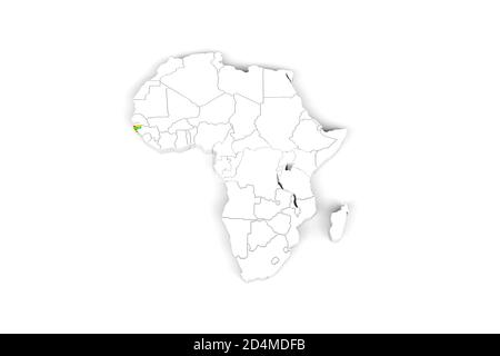 Afrique carte 3d avec frontières marquées - zone Guinée-Bissau marquée Avec drapeau de Guinée-Bissau - isolé sur fond blanc - 3D Illustration Banque D'Images