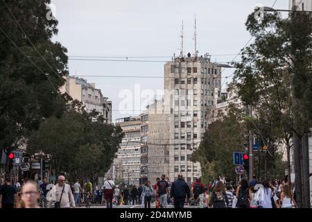 BELGRADE, SERBIE - 29 SEPTEMBRE 2019 : Palais Albanija (Palata Albanija) dans le centre de Belgrade. Ce bâtiment est l'un des monuments architecturaux Banque D'Images