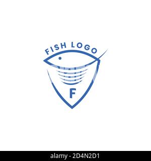 Logo simple Icon Fish avec Shield Mono Line Illustration de Vecteur