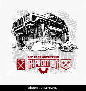 Grand Cherokee - SUV sur blanc - éléments pour t-shirt et emblème - ensemble vectoriel Illustration de Vecteur