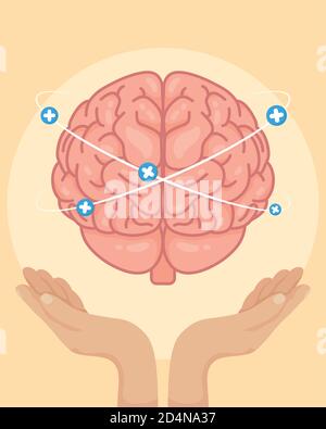 Affiche de la Journée de la santé mentale avec illustration du vecteur cérébral qui soulève les mains conception Illustration de Vecteur