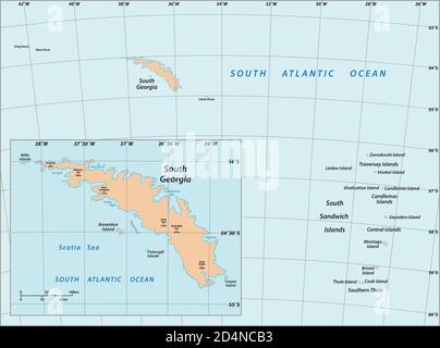 Carte vectorielle de la Géorgie du Sud et des îles Sandwich du Sud, Royaume-Uni Illustration de Vecteur