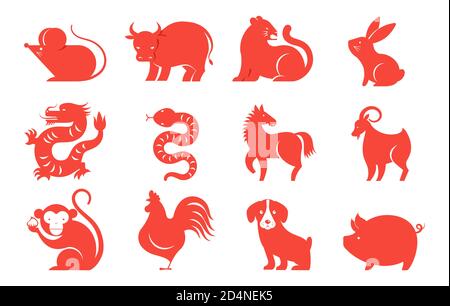 Nouvel an chinois 2021 année du boeuf, symboles chinois du zodiaque Illustration de Vecteur