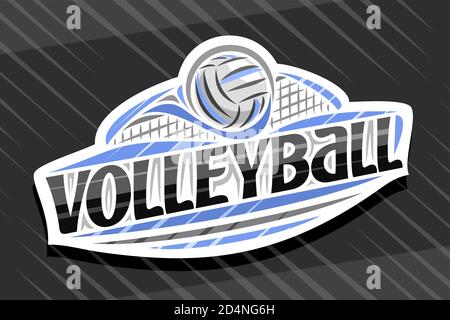 Logo Vector pour Volleyball Sport, emblème blanc moderne avec illustration du ballon volant dans le but, lettrage unique pour le volleyball de mot noir, SIG sportif Illustration de Vecteur