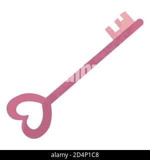 Clé rose avec clip vectoriel en forme de coeur. Clé du coeur. Symbole de l'amour et de la Saint-Valentin. Illustration de dessin animé vectoriel de style plat. Icône clé. Illustration de Vecteur