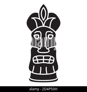 Silhouette de masque tiki polynésien isolée sur fond blanc. Illustration de Vecteur