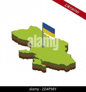 Carte isométrique et drapeau de l'Ukraine. Forme isométrique 3D de l'Ukraine. Illustration vectorielle. Illustration de Vecteur