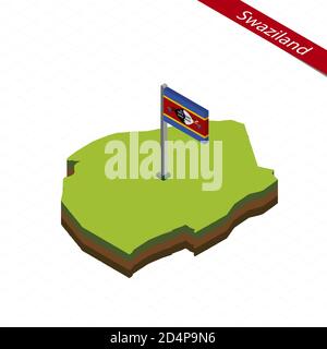 Carte isométrique et drapeau du Swaziland. Forme isométrique 3D du Swaziland. Illustration vectorielle. Illustration de Vecteur