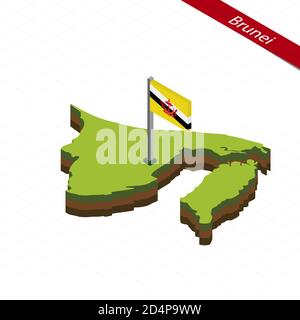 Carte isométrique et drapeau du Brunei. Forme isométrique 3D du Brunei. Illustration vectorielle. Illustration de Vecteur