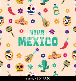 Viva mexico icônes fond design, Culture thème illustration vectorielle Illustration de Vecteur