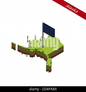 Carte isométrique et drapeau de l'Alaska. Forme isométrique 3D de l'état de l'Alaska. Illustration vectorielle. Illustration de Vecteur