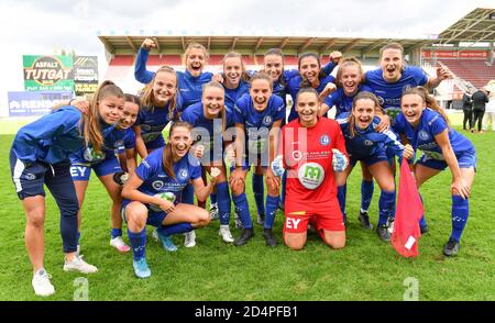 Waregem, Belgique. 10 octobre 2020. Les joueurs de Gand en photo célèbrent après avoir remporté un match de football féminin entre Zulte Waregem et les KAA Gent Ladies le quatrième jour de match de la saison 2020 - 2021 de la Super League belge Scooore Womens, samedi 10 octobre 2020 à Waregem, Belgique . PHOTO SPORTPIX.BE | SPP | DAVID CATRY David Catry | Sportpix.be | SPP Credit: SPP Sport Press photo. /Alamy Live News Banque D'Images