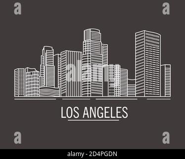 Le paysage de la ville dessiné à la main avec des lignes los angeles.Down ville. Illustration de Vecteur