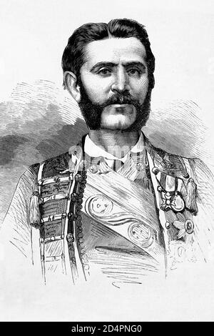 Roi Nicholas I du Monténégro. 1841-1921. Illustration ancienne. 1875. Banque D'Images