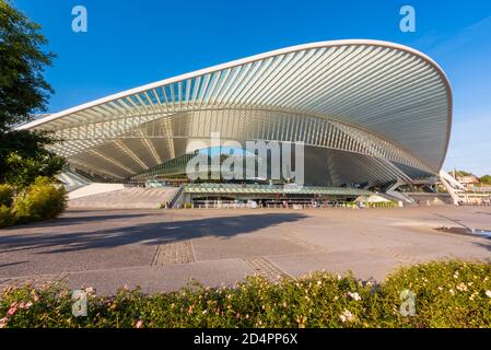 Gare de Liège Guillemins à Liège, Belgique. Il a été conçu par l'architecte Santiago Calatrava et a ouvert ses portes en 2009. Banque D'Images