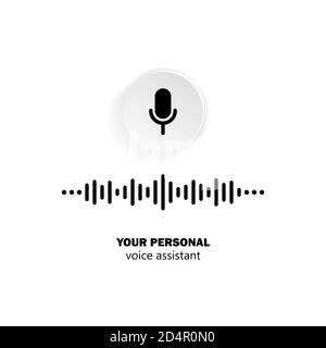 Assistant personnel et icône de reconnaissance vocale en noir. Microphone avec ondes sonores. Vecteur sur fond blanc isolé. SPE 10 Illustration de Vecteur
