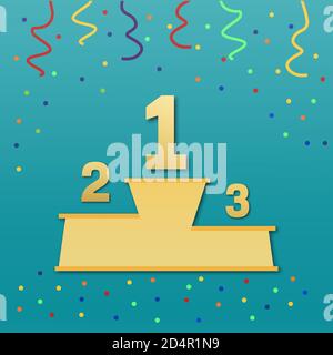 Podium de sport dans le style plat.gagnant, le premier fond confetti sur le piédestal. Illustration de Vecteur