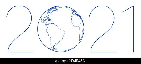 Illustration du lettrage du globe de contour 2021. Éléments de cette image fournis par la NASA. Source de la carte: http://visibleearth.nasa.gov/view.php?id= Illustration de Vecteur