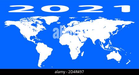 Carte du monde Silhouette et numéro du nouvel an 2021. Éléments de cette image fournis par la NASA. Source de la carte: http://visibleearth.nasa.gov/view.php?id=7451 Illustration de Vecteur