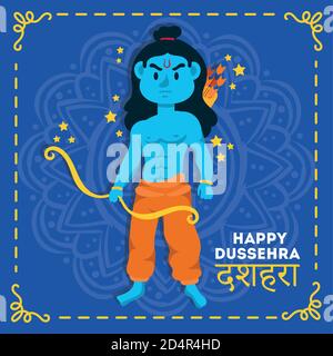 bonne célébration de dussehra avec le personnage bleu de lord rama à mandala illustration vectorielle d'arrière-plan Illustration de Vecteur