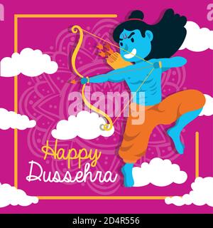 bonne célébration dussehra avec personnage bleu lord rama en rose illustration vectorielle d'arrière-plan Illustration de Vecteur