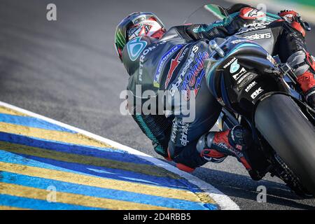 Le Mans, France. 10 octobre 2020. Qualifications pour le Grand Prix de France des casques de requin MotoGP au circuit du Mans. 10 octobre 2020 Clasificacion del Gran Premio Shark Helmets de Francia de MotoGP en el circuito de le Mans, 10 de Octubre de 2020 Fabio Quartararo POOL/ MotoGP.com/Cordon Press Credit: CORCON PRESS/Alay Live News Banque D'Images