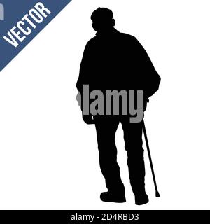 Vieil homme silhouette avec stick sur fond blanc, vector illustration Illustration de Vecteur