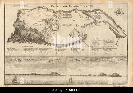 Plan de l'île de Gorée. Cap-Vert de la mer. Île de Goree Dakar Sénégal carte BASIRE 1745 Banque D'Images