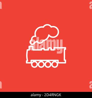 Icône de la ligne de train de locomotive à vapeur sur fond rouge. Illustration du vecteur de style plat rouge. Illustration de Vecteur