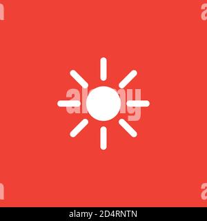 Icône Soleil sur fond rouge. Illustration du vecteur de style plat rouge. Illustration de Vecteur
